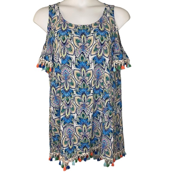 JODIFL Dresses & Skirts - Jodifl Cold Shoulder Dress Womens Size Large Tassels Boutique Coverup Beach Boho
